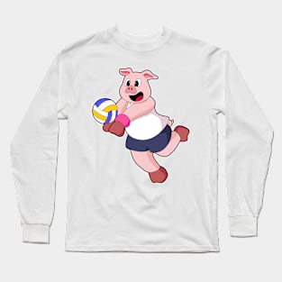 Pig at Volleyball Sports Long Sleeve T-Shirt